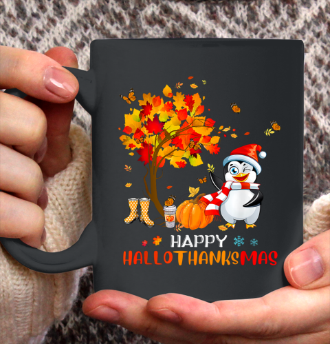 Penguin Halloween And Merry Christmas Happy Hallothanksmas Funny Ceramic Mug 11oz