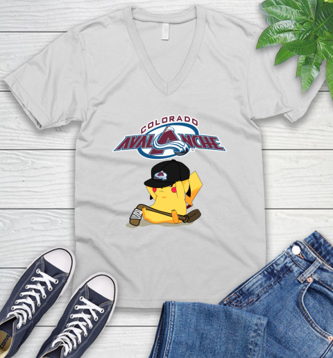 NHL Pikachu Hockey Sports Colorado Avalanche V-Neck T-Shirt