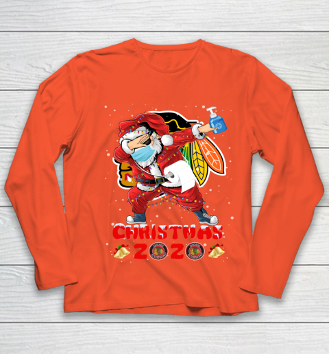 Chicago Blackhawks Funny Santa Claus Dabbing Christmas 2020 NHL Youth Long Sleeve 3