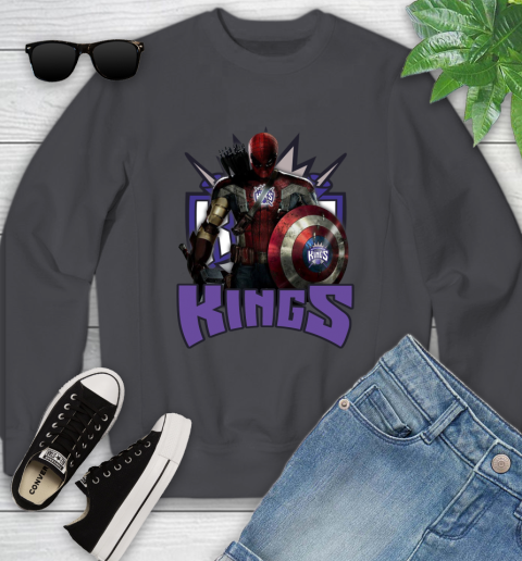 Sacramento Kings NBA Basketball Captain America Thor Spider Man Hawkeye Avengers Youth Sweatshirt 6
