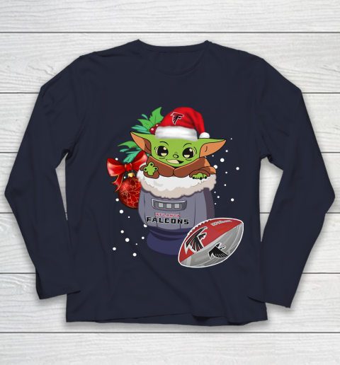 Atlanta Falcons Christmas Baby Yoda Star Wars Funny Happy NFL Youth Long Sleeve 3