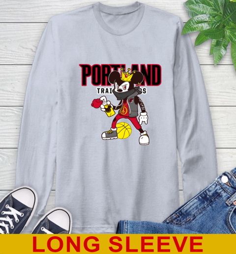 Portland Trail Blazers NBA Basketball Mickey Peace Sign Sports Long Sleeve T-Shirt 6