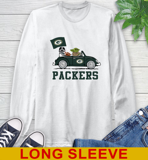 NFL Football Green Bay Packers Darth Vader Baby Yoda Driving Star Wars Shirt Long Sleeve T-Shirt