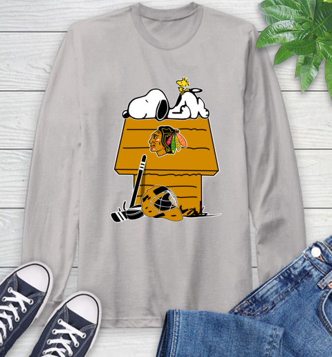 Chicago Blackhawks NHL Hockey Snoopy Woodstock The Peanuts Movie Long Sleeve T-Shirt 12