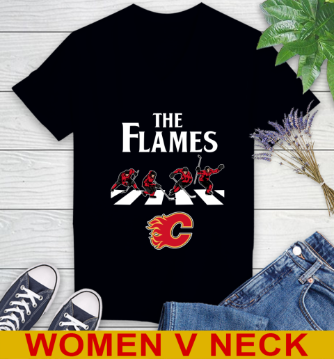 NHL Hockey Calgary Flames The Beatles Rock Band Shirt Women's V-Neck T-Shirt