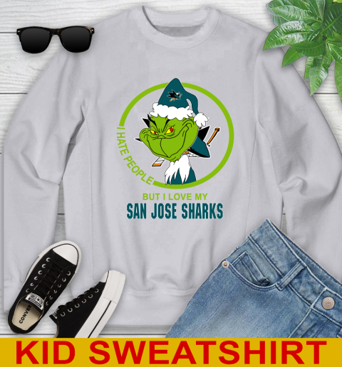 San Jose Sharks NHL Christmas Grinch I Hate People But I Love My Favorite Hockey Team Youth Sweatshirt 4