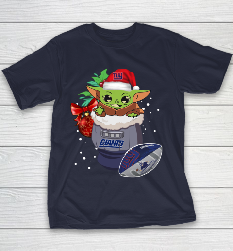 New York Giants Christmas Baby Yoda Star Wars Funny Happy NFL Youth T-Shirt 4