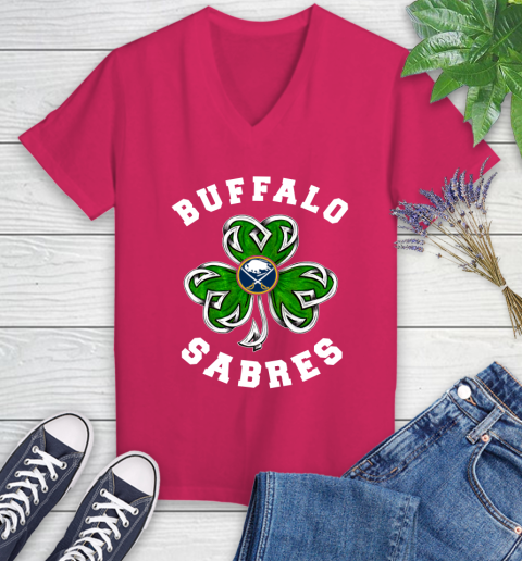 NHL Buffalo Sabres Three Leaf Clover St Patrick's Day Hockey Sports Women's V-Neck T-Shirt 9