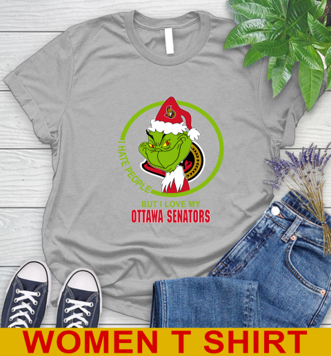 Ottawa Senators NHL Christmas Grinch I Hate People But I Love My Favorite Hockey Team Women's T-Shirt 5