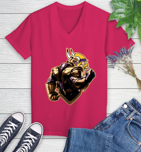 NFL Thanos Avengers Endgame Football Sports Minnesota Vikings Women's V-Neck T-Shirt 9