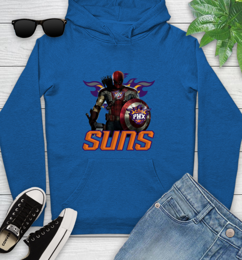 Phoenix Suns NBA Basketball Captain America Thor Spider Man Hawkeye Avengers Youth Hoodie 9