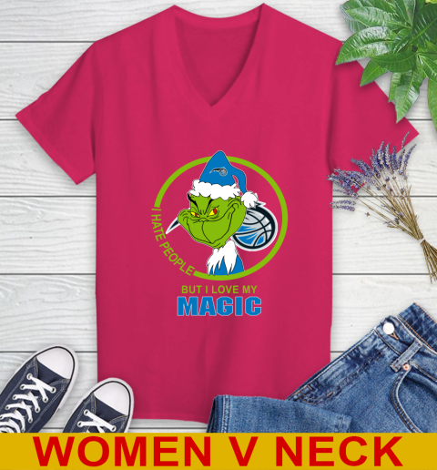 Orlando Magic NBA Christmas Grinch I Hate People But I Love My Favorite Basketball Team Women's V-Neck T-Shirt 10