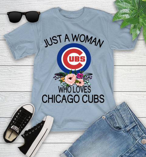 MLB Just A Woman Who Loves Chicago Cubs Baseball Sports Youth T-Shirt 6