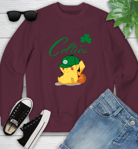 NBA Pikachu Basketball Sports Boston Celtics Youth Sweatshirt 5