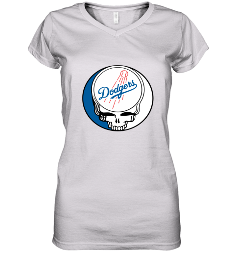 Los Angeles Dodgers The Grateful Dead Baseball MLB Mashup Women's V-Neck T-Shirt