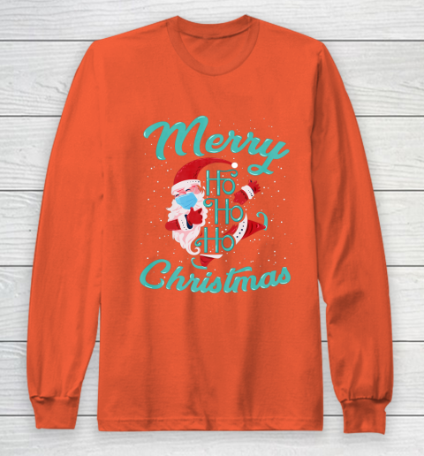 Merry Christmas Ho Ho Ho Santa Claus Wearing A Face Mask Long Sleeve T-Shirt 3