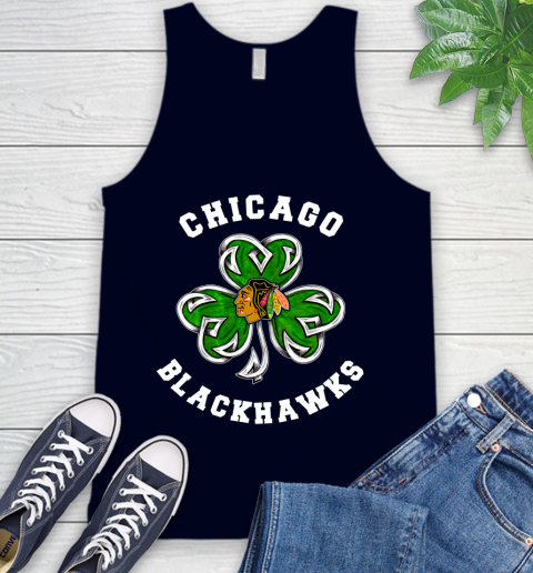NHL Chicago Blackhawks Three Leaf Clover St Patrick's Day Hockey Sports Tank Top 2