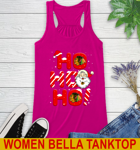 Chicago Blackhawks NHL Hockey Ho Ho Ho Santa Claus Merry Christmas Shirt Racerback Tank - Image 7