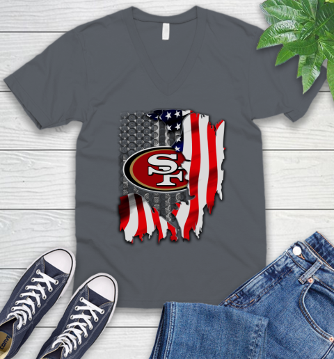 San Francisco 49ers NFL Football American Flag V-Neck T-Shirt 4
