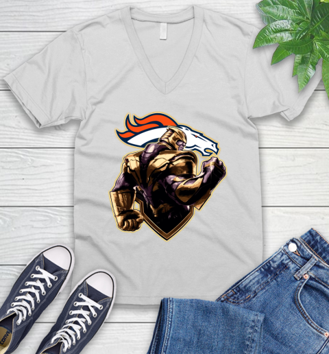 NFL Thanos Avengers Endgame Football Sports Denver Broncos V-Neck T-Shirt