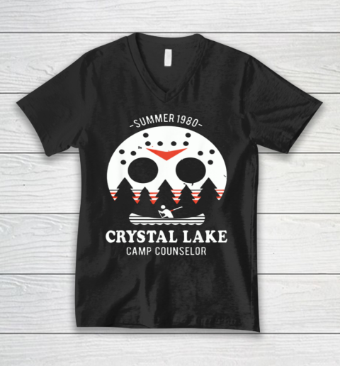 Crystal Lake Camp Counselor Jason Friday The 13th Halloween V-Neck T-Shirt