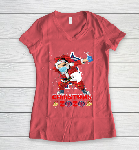 Los Angeles Angels Funny Santa Claus Dabbing Christmas 2020 MLB Women's V-Neck T-Shirt 4