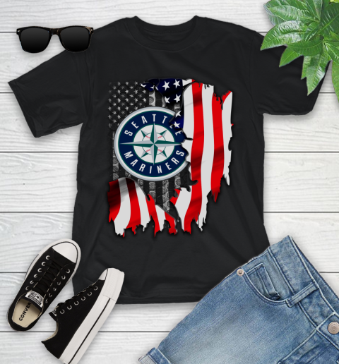 Seattle Mariners MLB Baseball American Flag Youth T-Shirt