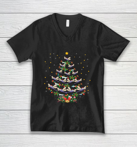 Dragonfly Christmas Tree Santa Dragonfly Bird Xmas Gift V-Neck T-Shirt