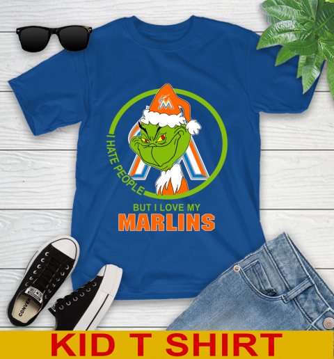 Miami Marlins MLB Christmas Grinch I Hate People But I Love My Favorite Baseball Team Youth T-Shirt 9