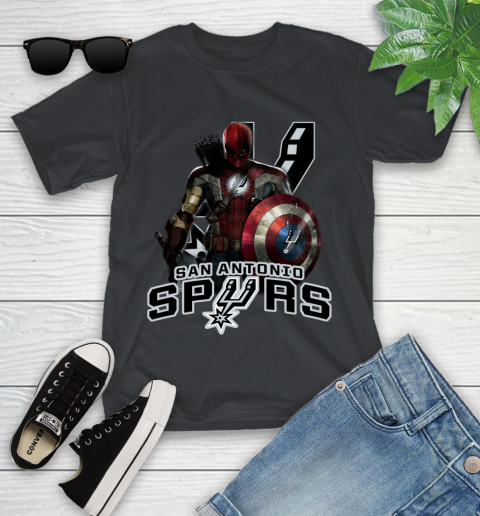 San Antonio Spurs NBA Basketball Captain America Thor Spider Man Hawkeye Avengers Youth T-Shirt 2