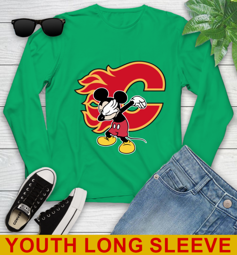 Calgary Flames NHL Hockey Dabbing Mickey Disney Sports Youth Long Sleeve 7