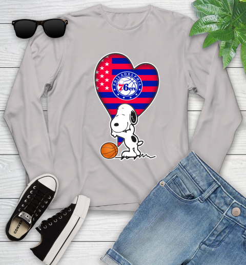 Philadelphia 76ers NBA Basketball The Peanuts Movie Adorable Snoopy Youth Long Sleeve 12