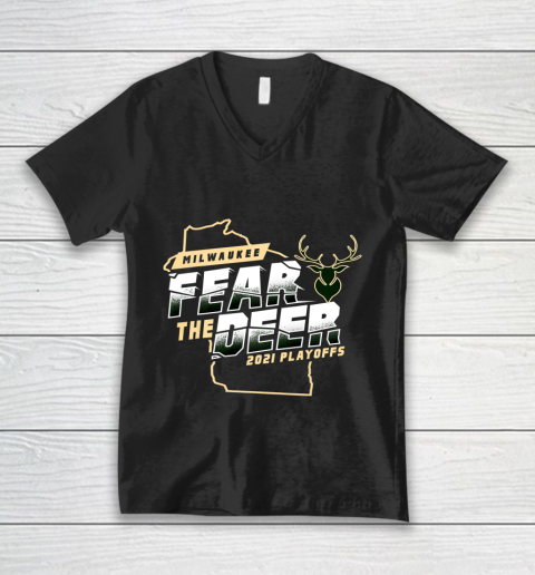 Fear Deer Milwaukee Bucks Finals Champs V-Neck T-Shirt