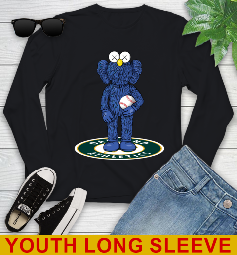 MLB Baseball Oakland Athletics Kaws Bff Blue Figure Shirt Youth Long Sleeve 2