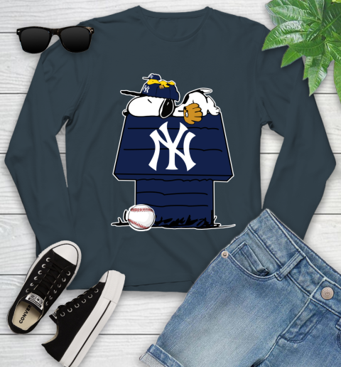 MLB New York Yankees Snoopy Woodstock The Peanuts Movie Baseball T Shirt Youth Long Sleeve 8