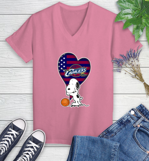 Cleveland Cavaliers NBA Basketball The Peanuts Movie Adorable Snoopy Women's V-Neck T-Shirt 13