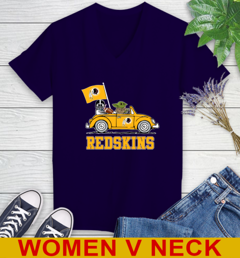 NFL Football Washington Redskins Darth Vader Baby Yoda Driving Star Wars Shirt Women's V-Neck T-Shirt 4