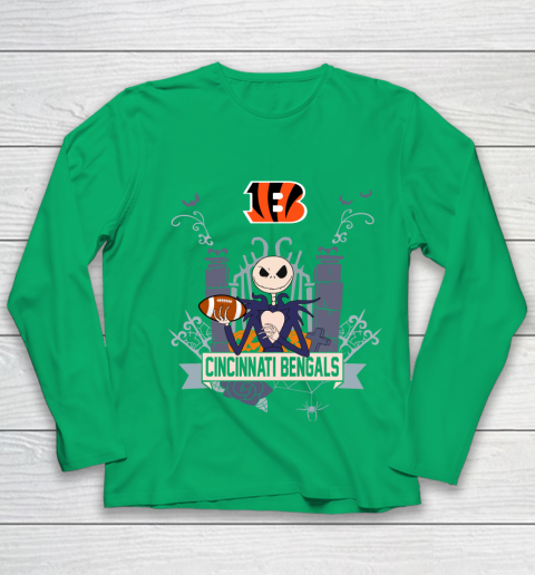 NFL Cincinnati Bengals Football Jack Skellington Halloween Youth Long Sleeve 4
