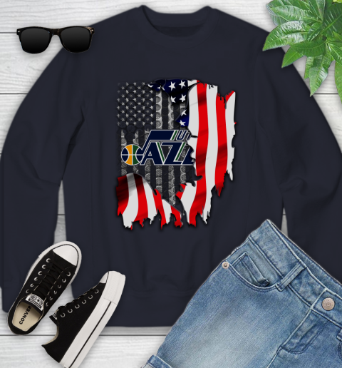 Utah Jazz NBA Basketball American Flag Youth Sweatshirt 2