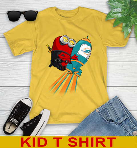NFL Football Miami Dolphins Deadpool Minion Marvel Shirt Youth T-Shirt 9