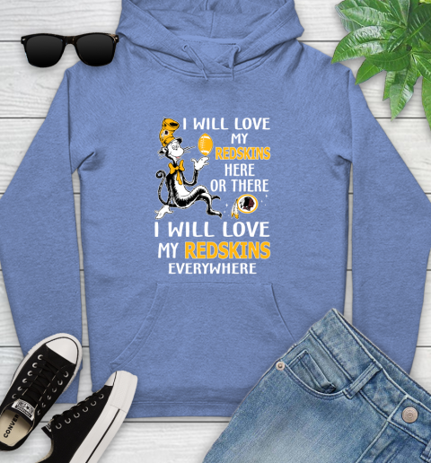 NFL Football Washington Redskins I Will Love My Redskins Everywhere Dr Seuss Shirt Youth Hoodie 11