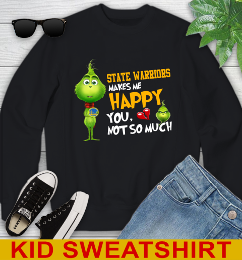 NBA Golden State Warriors Makes Me Happy You Not So Much Grinch Basketball Sports Youth Sweatshirt