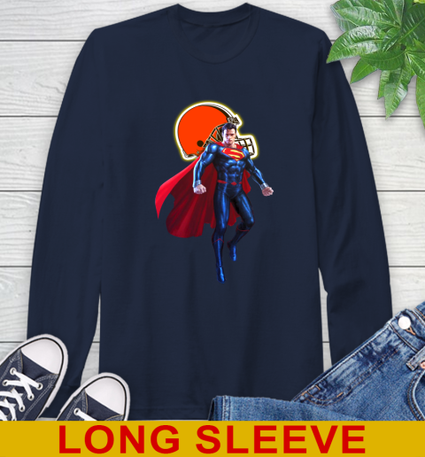 NFL Superman DC Sports Football Cleveland Browns Long Sleeve T-Shirt 4
