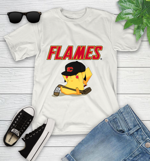NHL Pikachu Hockey Sports Calgary Flames Youth T-Shirt