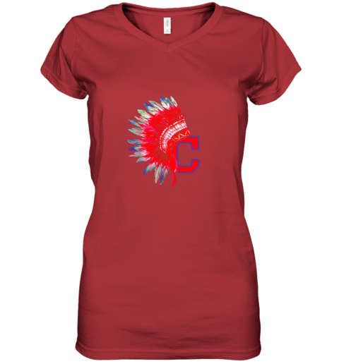 rzwm new cleveland hometown indian tribe vintage for baseball fans awesome women v neck t shirt 39 front red