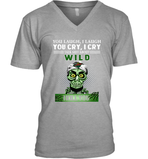 NHL Talk Shit About Minnesota Wild I Kill You Achmed The Dead Terrorist Jeffrey Dunham Hockey MFnTWjGlrjI v neck unisex 8 95 151514 front sport grey