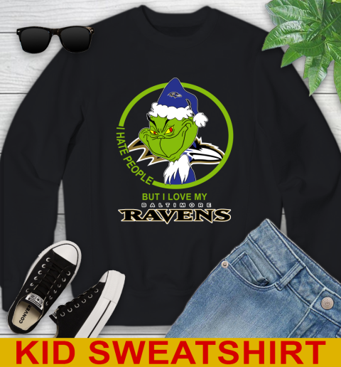 Baltimore Ravens NFL Christmas Grinch I Hate People But I Love My Favorite Football Team Youth Sweatshirt 2