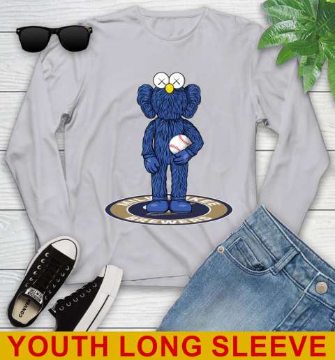 MLB Baseball Milwaukee Brewers Kaws Bff Blue Figure Shirt Youth Long Sleeve 6