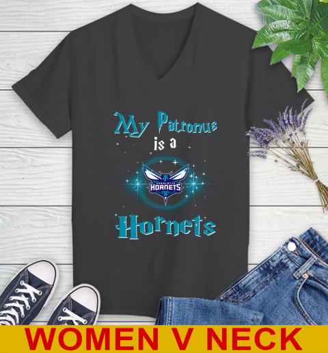 NBA Basketball Harry Potter My Patronus Is A Charlotte Hornets Women's V-Neck T-Shirt 8