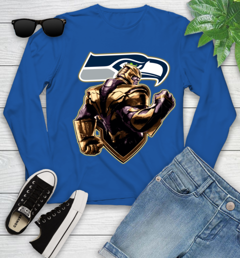 NFL Thanos Avengers Endgame Football Sports Seattle Seahawks Youth Long Sleeve 9